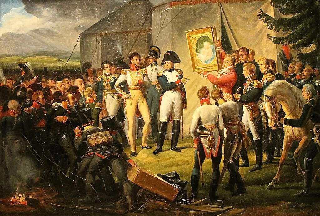  121-Napoleone, alla vigilia della battaglia di Borodino, presenta ai suoi ufficiali di stato maggiore il ritratto del re di Roma recentemente dipinto da Gérard, 1813-Montreal Museum